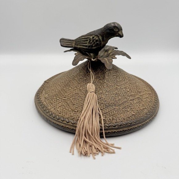 The Unbranded Brand Other - Vintage Bird Finial Lid Boho Woven Look Decorative Cover 7.5 Inch